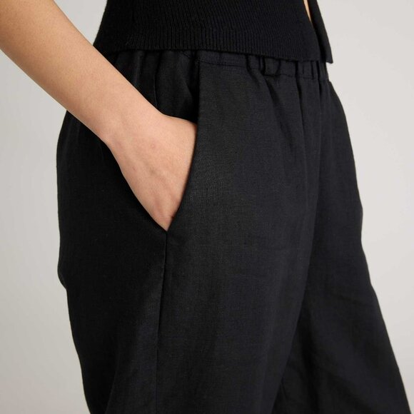 NWT! Quince 100% European Linen Pants, Black, 25" Inseam, Size Large - Picture 4 of 12